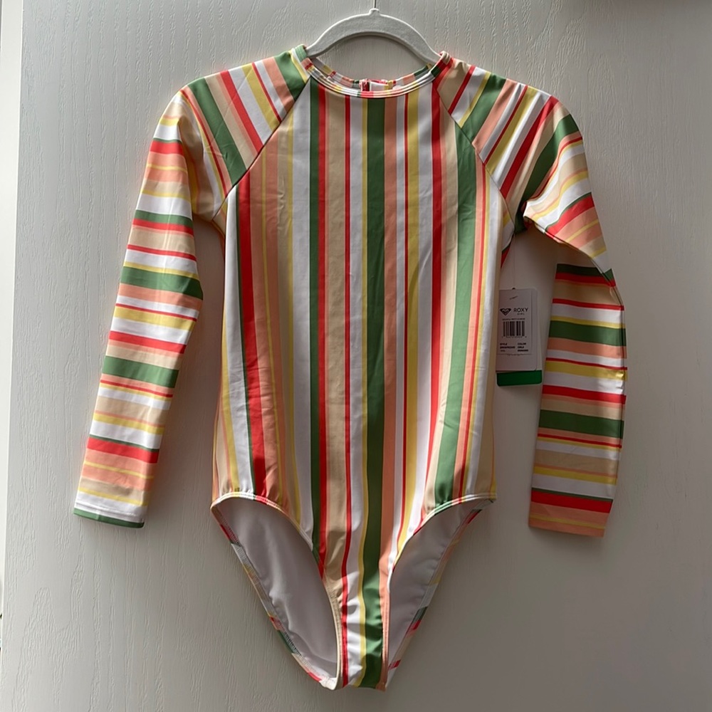 NWT ROXY GIRLS Long Sleeve UPF 50 Back Zip One-Piece Rashguard (size 14)